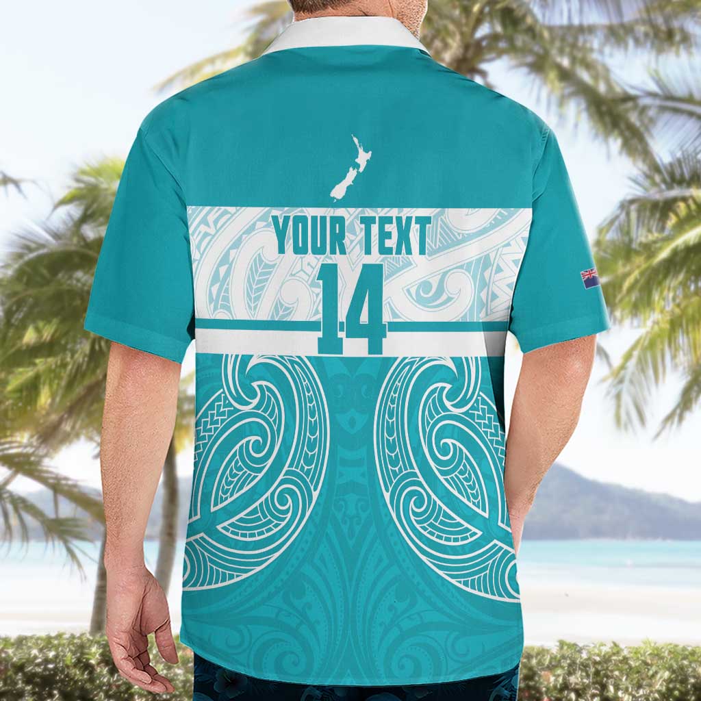 New Zealand Silver Fern Cricket Custom Hawaiian Shirt Black Cap Teal Maori Pattern - Aussie Hoodie
