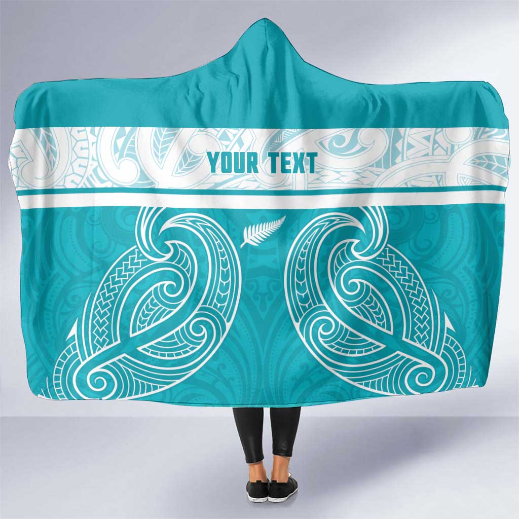 New Zealand Silver Fern Cricket Custom Hooded Blanket Black Cap Teal Maori Pattern - Aussie Hoodie