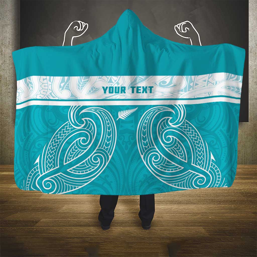 New Zealand Silver Fern Cricket Custom Hooded Blanket Black Cap Teal Maori Pattern - Aussie Hoodie