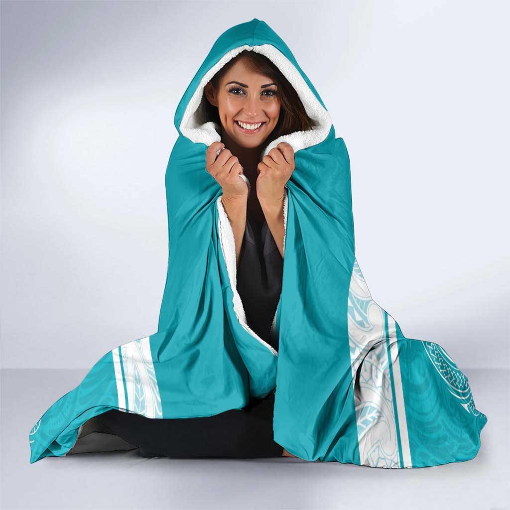 New Zealand Silver Fern Cricket Custom Hooded Blanket Black Cap Teal Maori Pattern - Aussie Hoodie