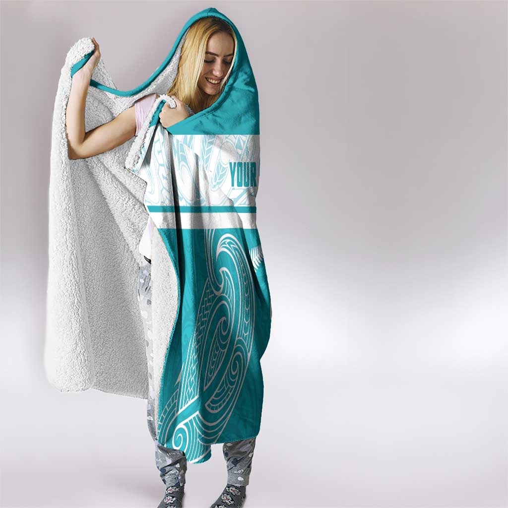 New Zealand Silver Fern Cricket Custom Hooded Blanket Black Cap Teal Maori Pattern - Aussie Hoodie