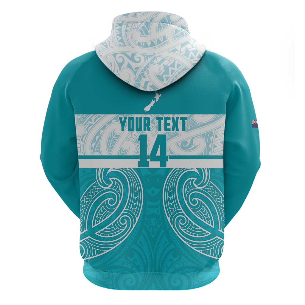New Zealand Silver Fern Cricket Custom Hoodie Black Cap Teal Maori Pattern - Aussie Hoodie