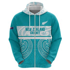 New Zealand Silver Fern Cricket Custom Hoodie Black Cap Teal Maori Pattern - Aussie Hoodie