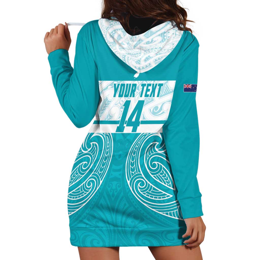 New Zealand Silver Fern Cricket Custom Hoodie Dress Black Cap Teal Maori Pattern - Aussie Hoodie