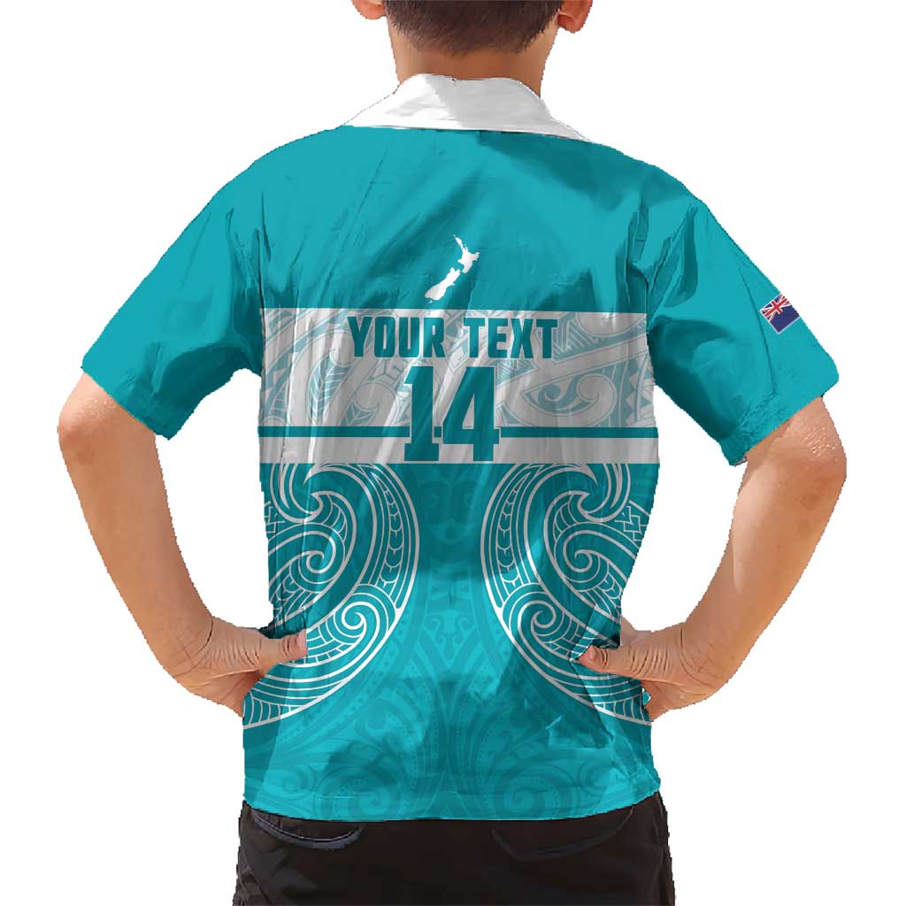 New Zealand Silver Fern Cricket Custom Kid Hawaiian Shirt Black Cap Teal Maori Pattern - Aussie Hoodie