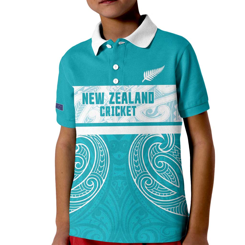 New Zealand Silver Fern Cricket Custom Kid Polo Shirt Black Cap Teal Maori Pattern - Aussie Hoodie