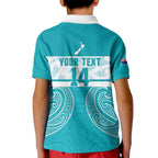New Zealand Silver Fern Cricket Custom Kid Polo Shirt Black Cap Teal Maori Pattern - Aussie Hoodie