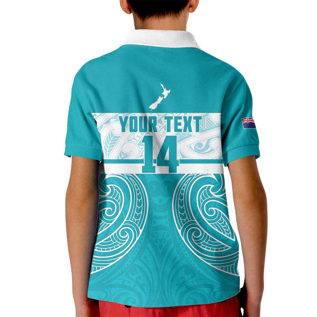 New Zealand Silver Fern Cricket Custom Kid Polo Shirt Black Cap Teal Maori Pattern - Aussie Hoodie