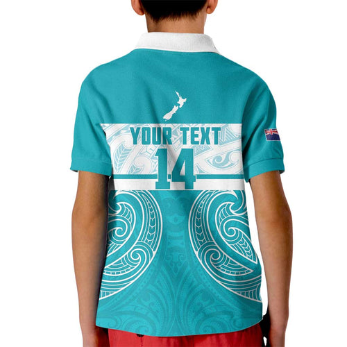 New Zealand Silver Fern Cricket Custom Kid Polo Shirt Black Cap Teal Maori Pattern - Aussie Hoodie