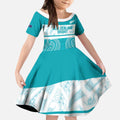 New Zealand Silver Fern Cricket Custom Kid Short Sleeve Dress Black Cap Teal Maori Pattern - Aussie Hoodie