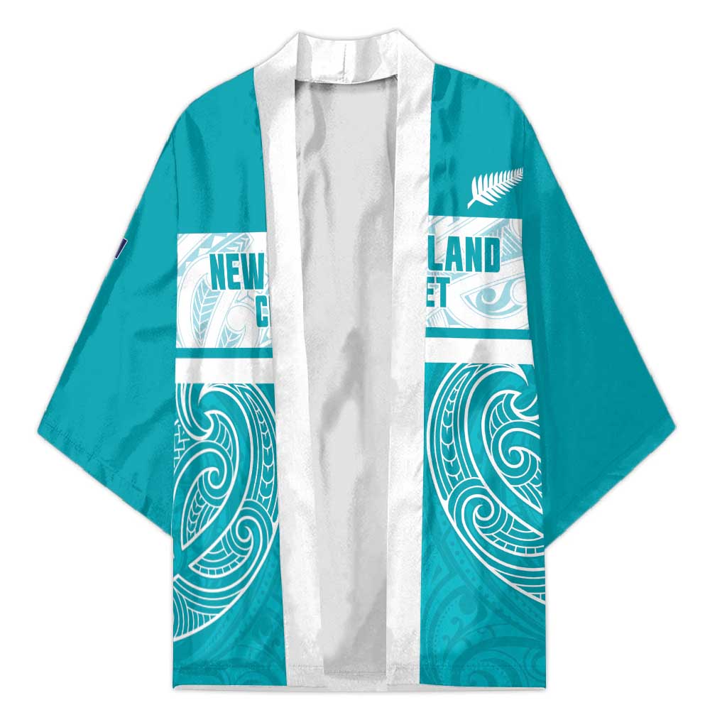 New Zealand Silver Fern Cricket Custom Kimono Black Cap Teal Maori Pattern - Aussie Hoodie