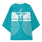 New Zealand Silver Fern Cricket Custom Kimono Black Cap Teal Maori Pattern - Aussie Hoodie