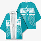New Zealand Silver Fern Cricket Custom Kimono Black Cap Teal Maori Pattern - Aussie Hoodie