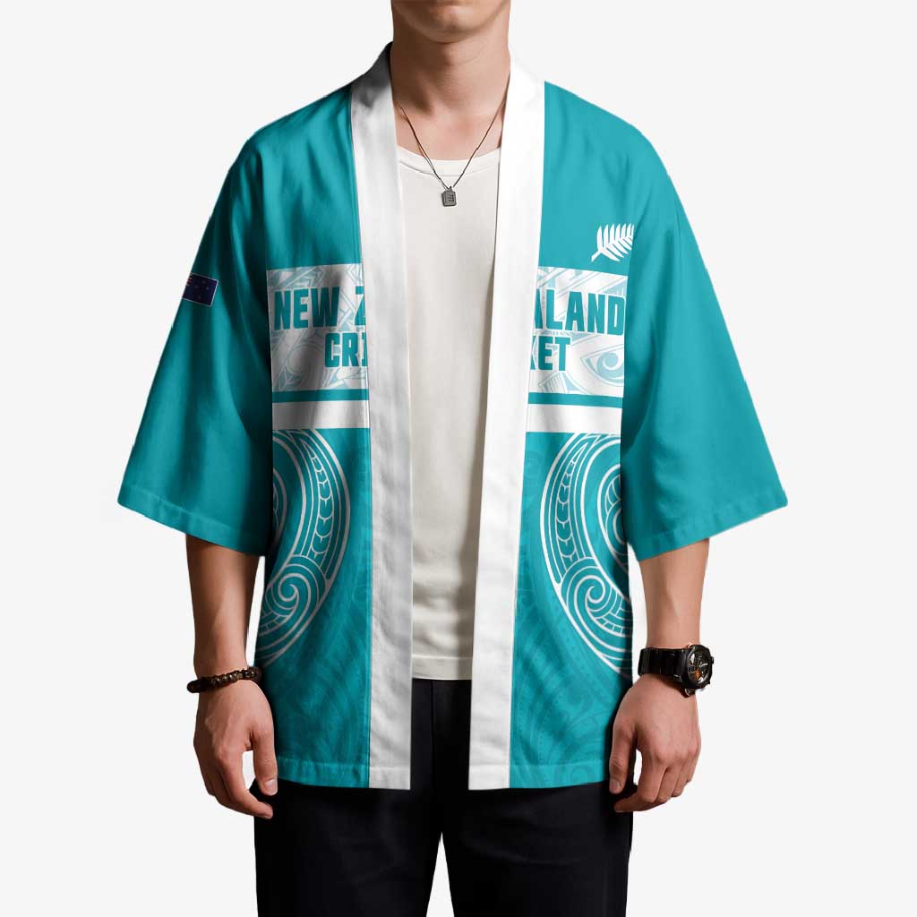 New Zealand Silver Fern Cricket Custom Kimono Black Cap Teal Maori Pattern - Aussie Hoodie