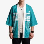 New Zealand Silver Fern Cricket Custom Kimono Black Cap Teal Maori Pattern - Aussie Hoodie