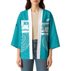New Zealand Silver Fern Cricket Custom Kimono Black Cap Teal Maori Pattern - Aussie Hoodie