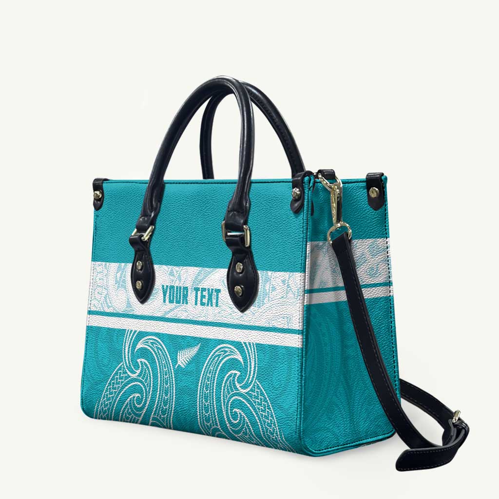 New Zealand Silver Fern Cricket Custom Leather Bag Black Cap Teal Maori Pattern - Aussie Hoodie
