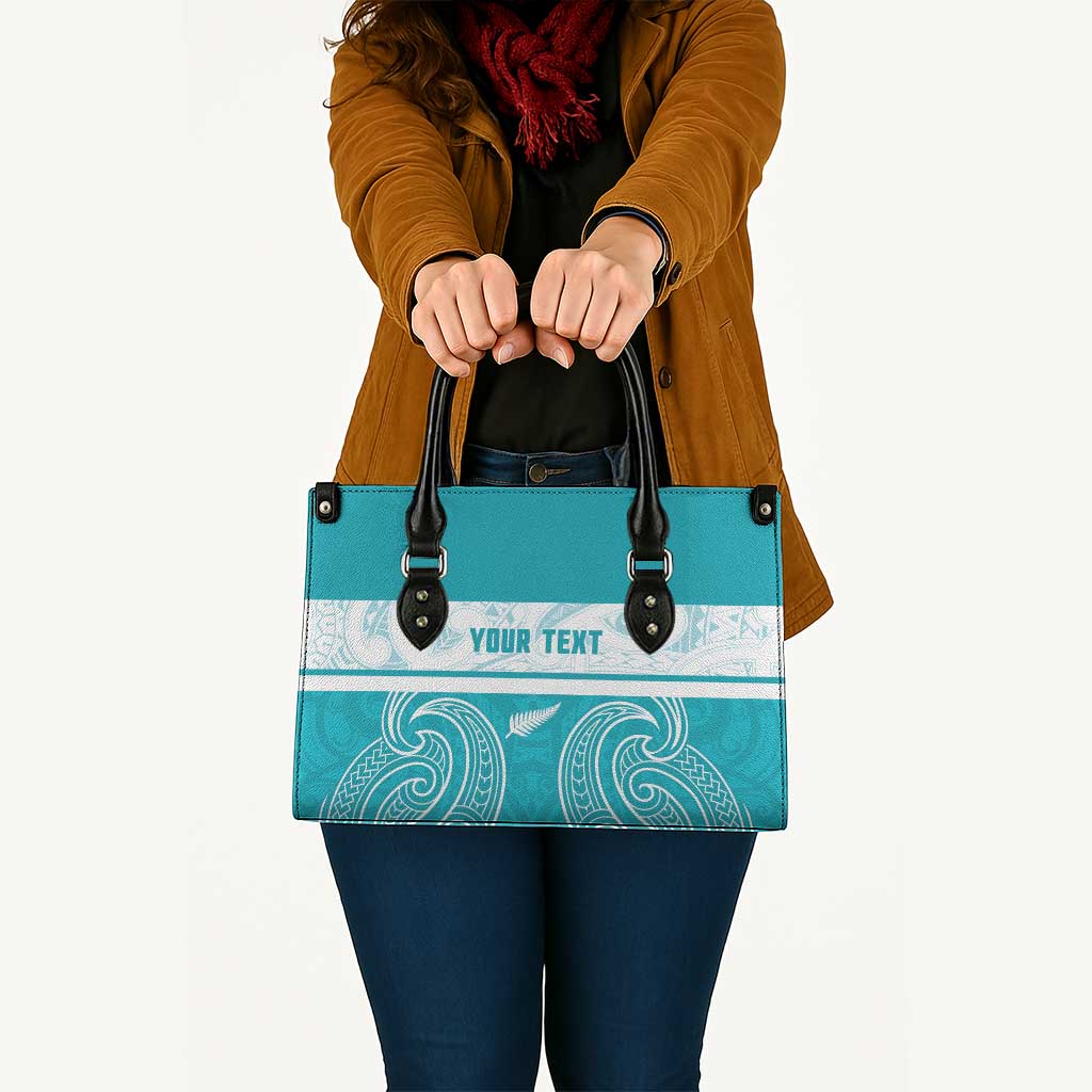 New Zealand Silver Fern Cricket Custom Leather Bag Black Cap Teal Maori Pattern - Aussie Hoodie