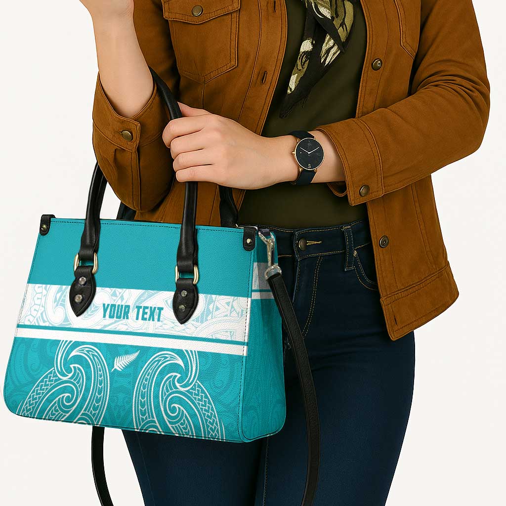 New Zealand Silver Fern Cricket Custom Leather Bag Black Cap Teal Maori Pattern - Aussie Hoodie