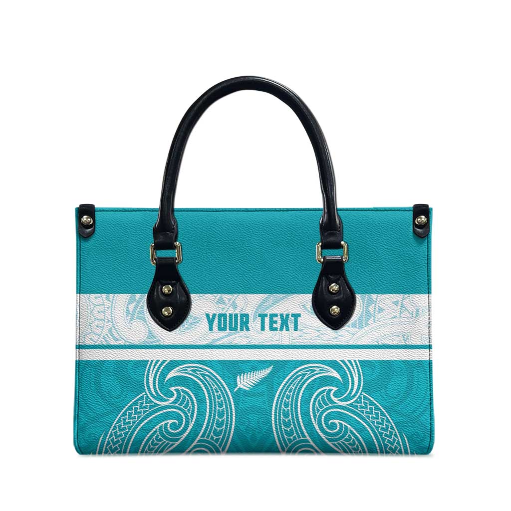 New Zealand Silver Fern Cricket Custom Leather Bag Black Cap Teal Maori Pattern - Aussie Hoodie