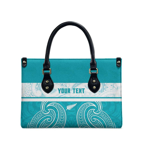 New Zealand Silver Fern Cricket Custom Leather Bag Black Cap Teal Maori Pattern - Aussie Hoodie