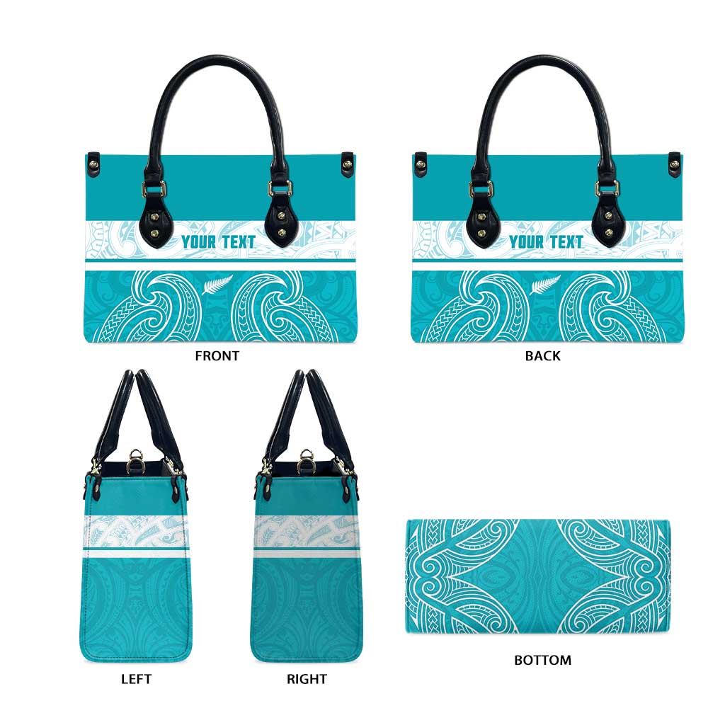 New Zealand Silver Fern Cricket Custom Leather Bag Black Cap Teal Maori Pattern - Aussie Hoodie