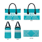 New Zealand Silver Fern Cricket Custom Leather Bag Black Cap Teal Maori Pattern - Aussie Hoodie