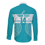 New Zealand Silver Fern Cricket Custom Long Sleeve Button Shirt Black Cap Teal Maori Pattern - Aussie Hoodie