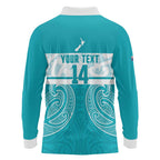 New Zealand Silver Fern Cricket Custom Long Sleeve Polo Shirt Black Cap Teal Maori Pattern - Aussie Hoodie