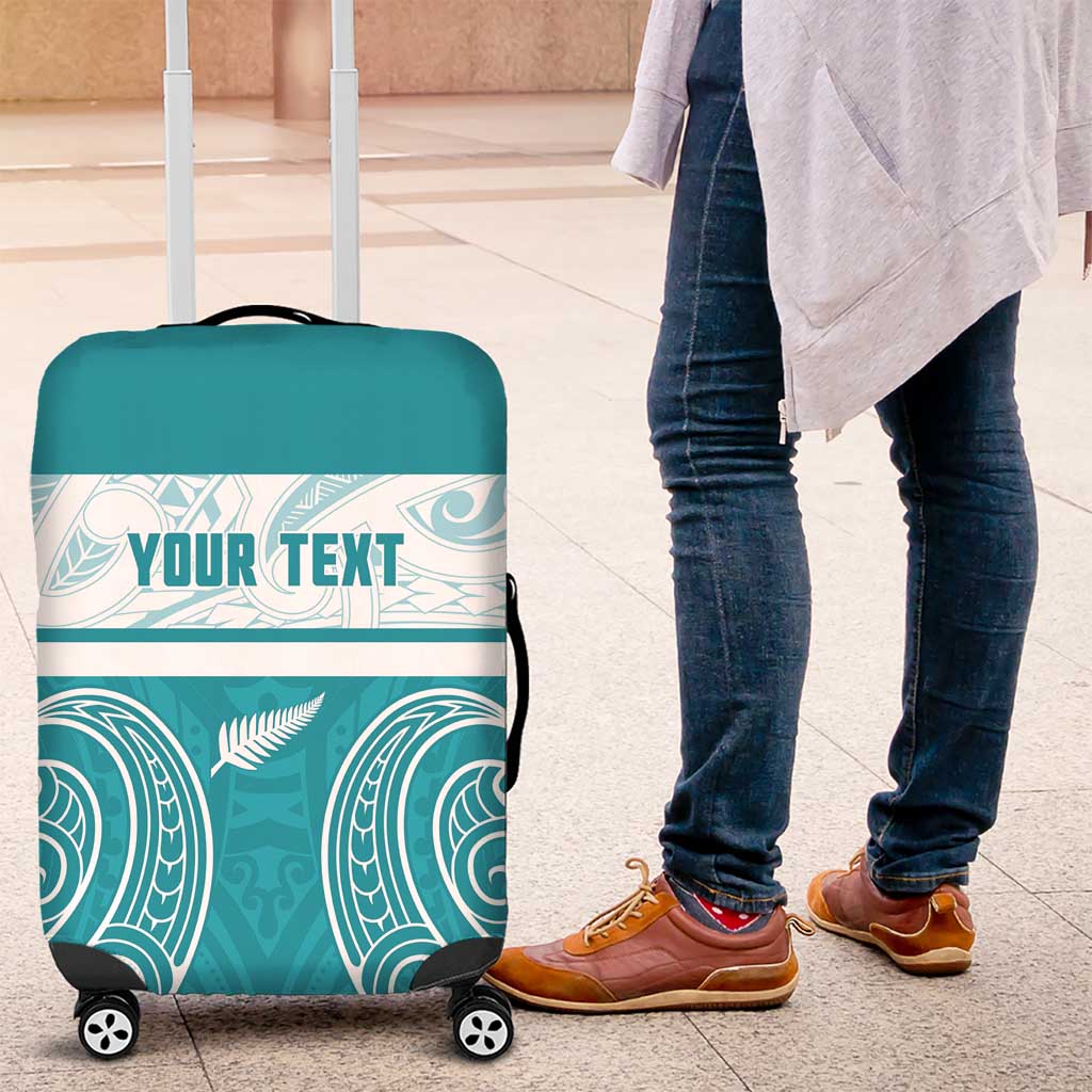 New Zealand Silver Fern Cricket Custom Luggage Cover Black Cap Teal Maori Pattern - Aussie Hoodie
