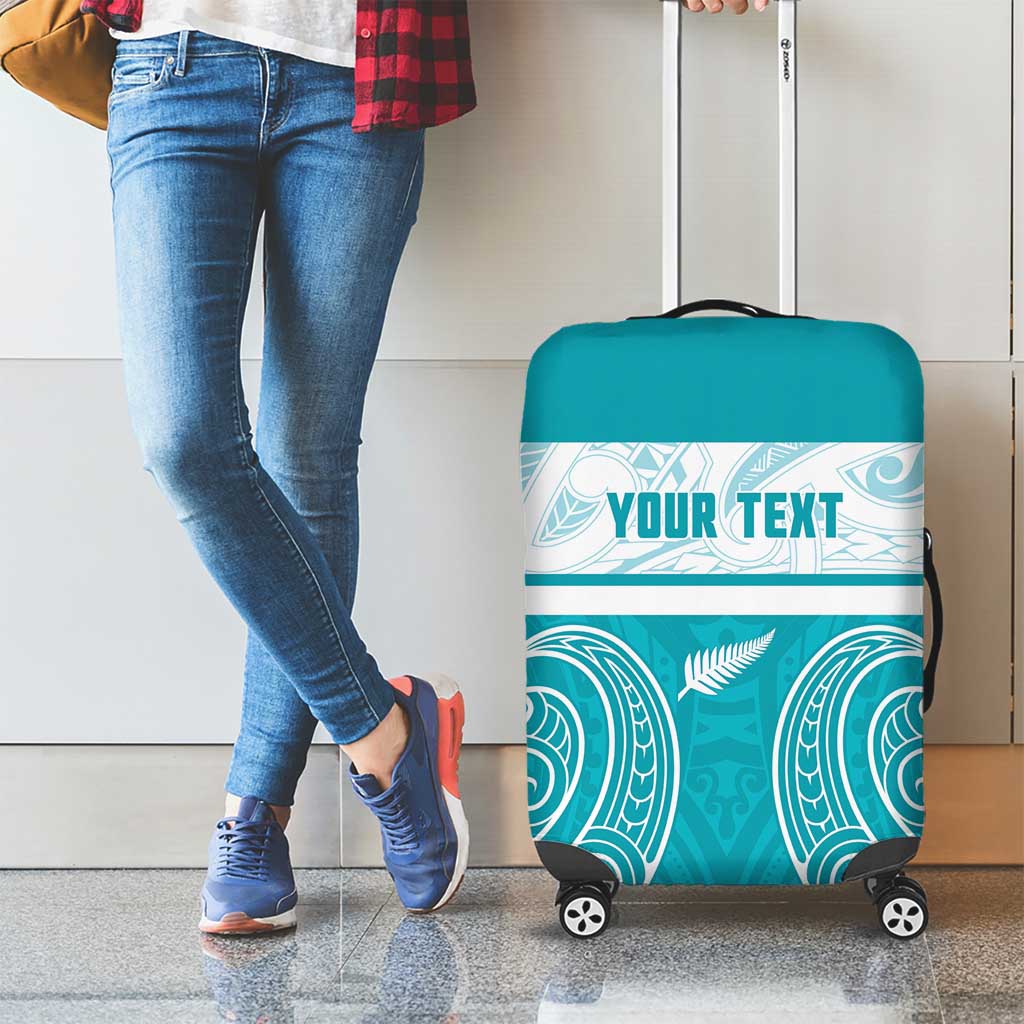 New Zealand Silver Fern Cricket Custom Luggage Cover Black Cap Teal Maori Pattern - Aussie Hoodie