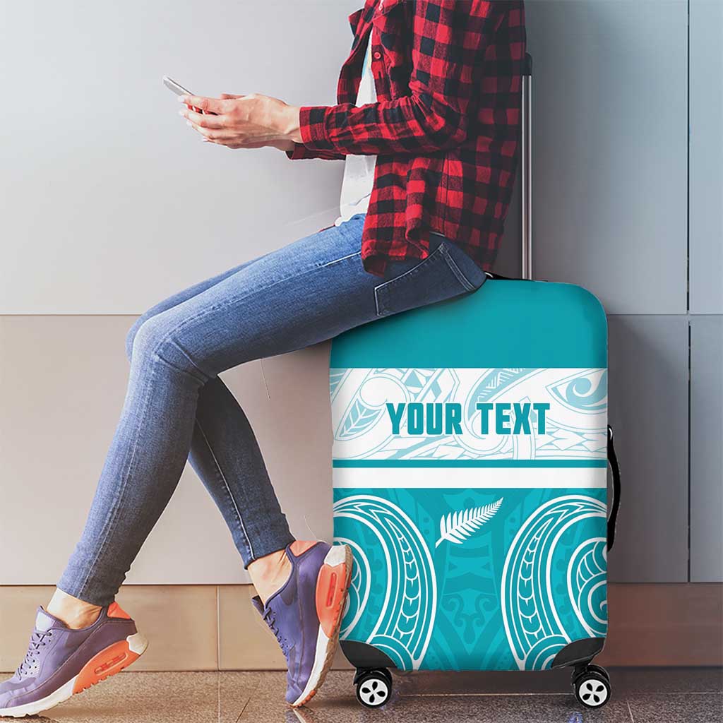 New Zealand Silver Fern Cricket Custom Luggage Cover Black Cap Teal Maori Pattern - Aussie Hoodie