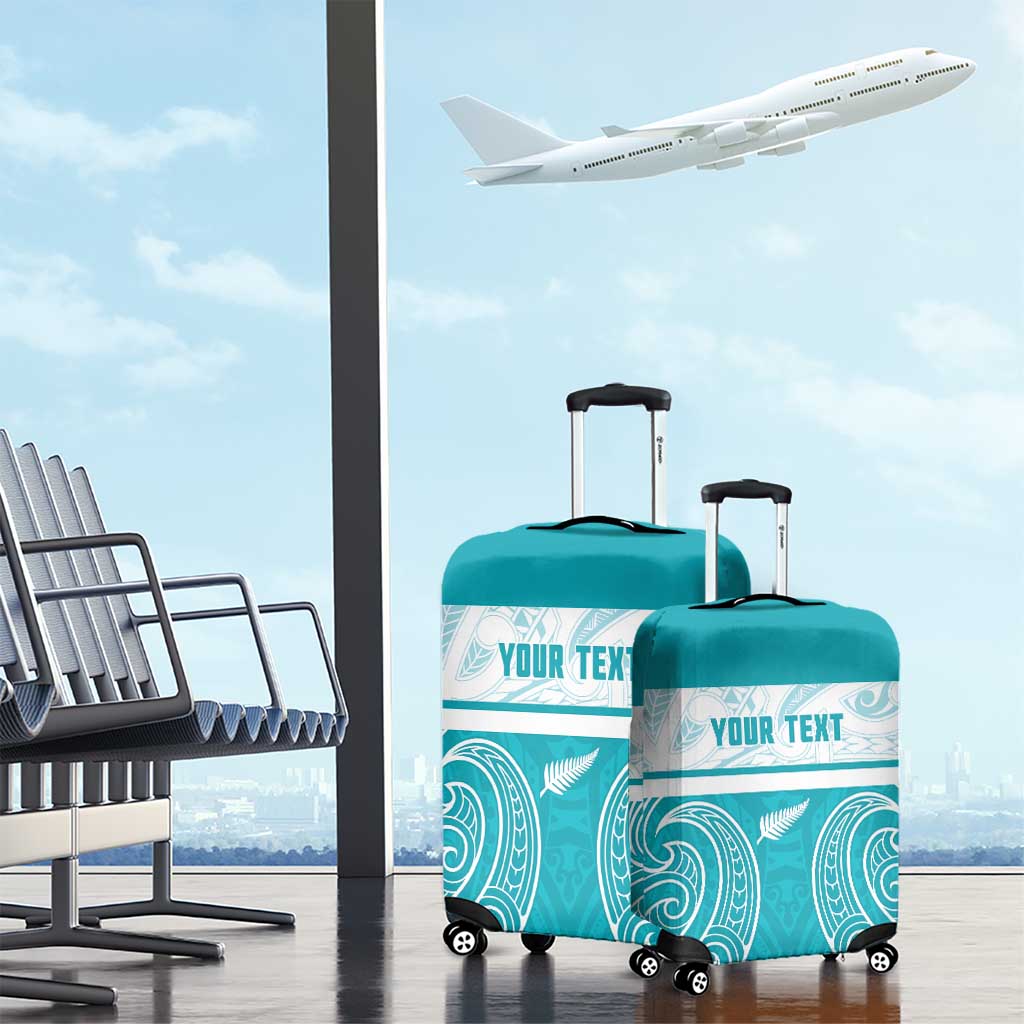 New Zealand Silver Fern Cricket Custom Luggage Cover Black Cap Teal Maori Pattern - Aussie Hoodie