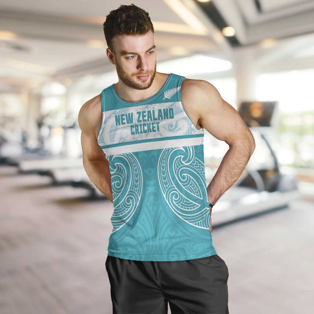 New Zealand Silver Fern Cricket Custom Men Tank Top Black Cap Teal Maori Pattern - Aussie Hoodie