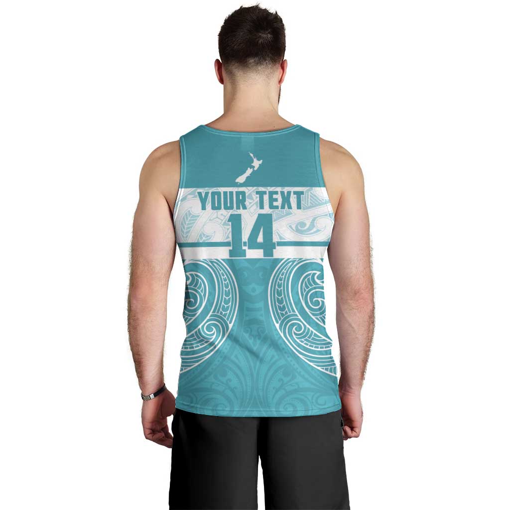 New Zealand Silver Fern Cricket Custom Men Tank Top Black Cap Teal Maori Pattern - Aussie Hoodie