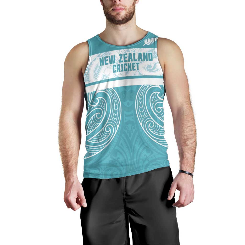 New Zealand Silver Fern Cricket Custom Men Tank Top Black Cap Teal Maori Pattern - Aussie Hoodie