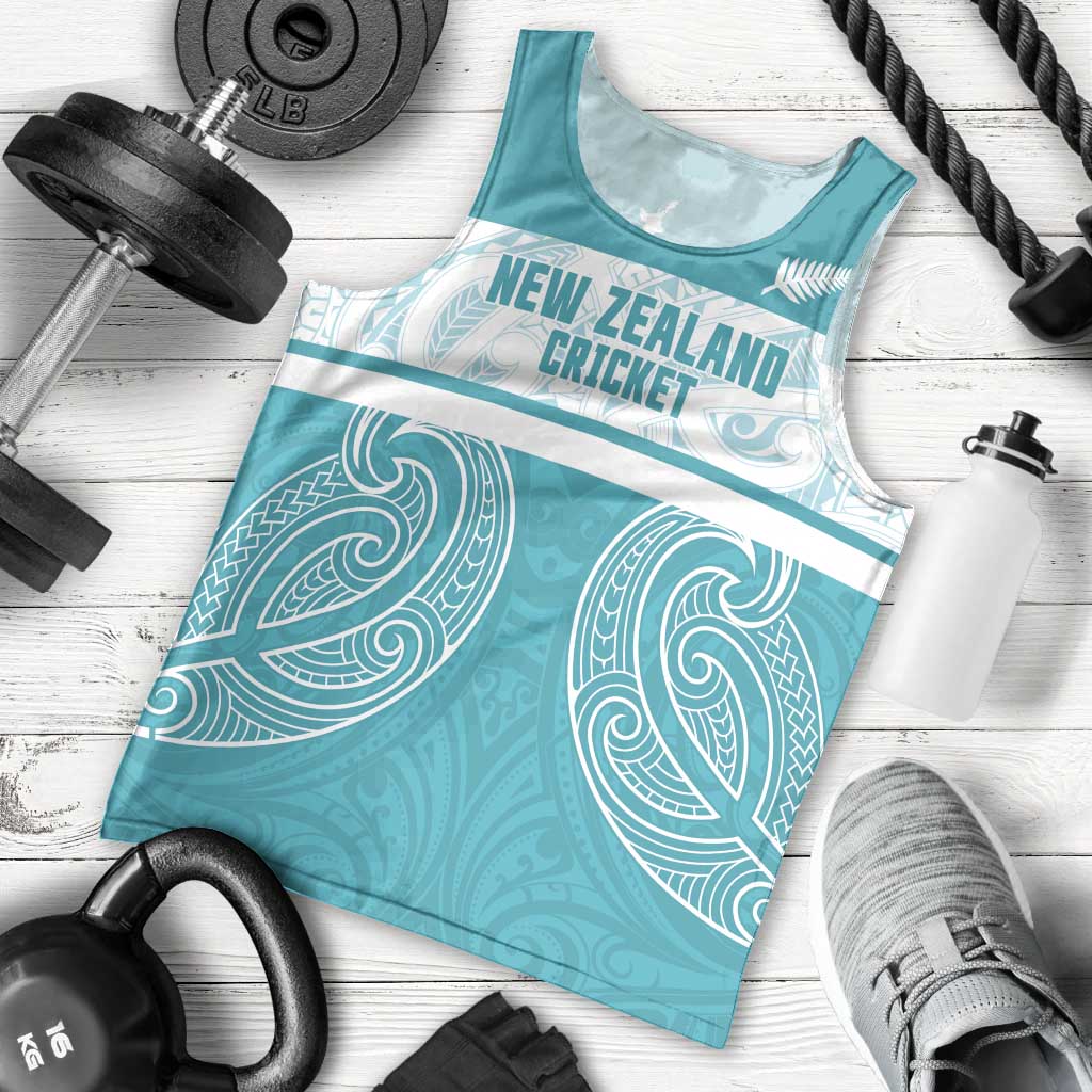 New Zealand Silver Fern Cricket Custom Men Tank Top Black Cap Teal Maori Pattern - Aussie Hoodie