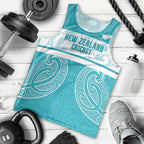 New Zealand Silver Fern Cricket Custom Men Tank Top Black Cap Teal Maori Pattern - Aussie Hoodie