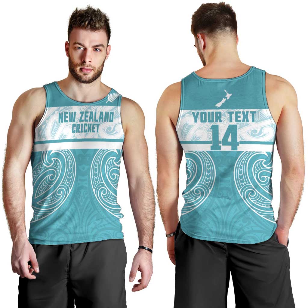 New Zealand Silver Fern Cricket Custom Men Tank Top Black Cap Teal Maori Pattern - Aussie Hoodie