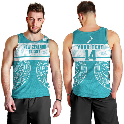 New Zealand Silver Fern Cricket Custom Men Tank Top Black Cap Teal Maori Pattern - Aussie Hoodie