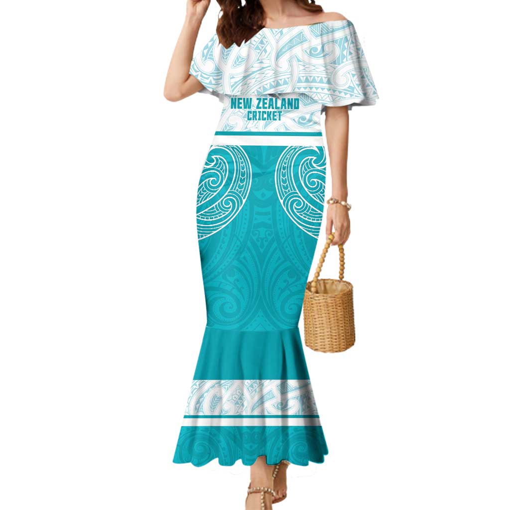 New Zealand Silver Fern Cricket Custom Mermaid Dress Black Cap Teal Maori Pattern - Aussie Hoodie