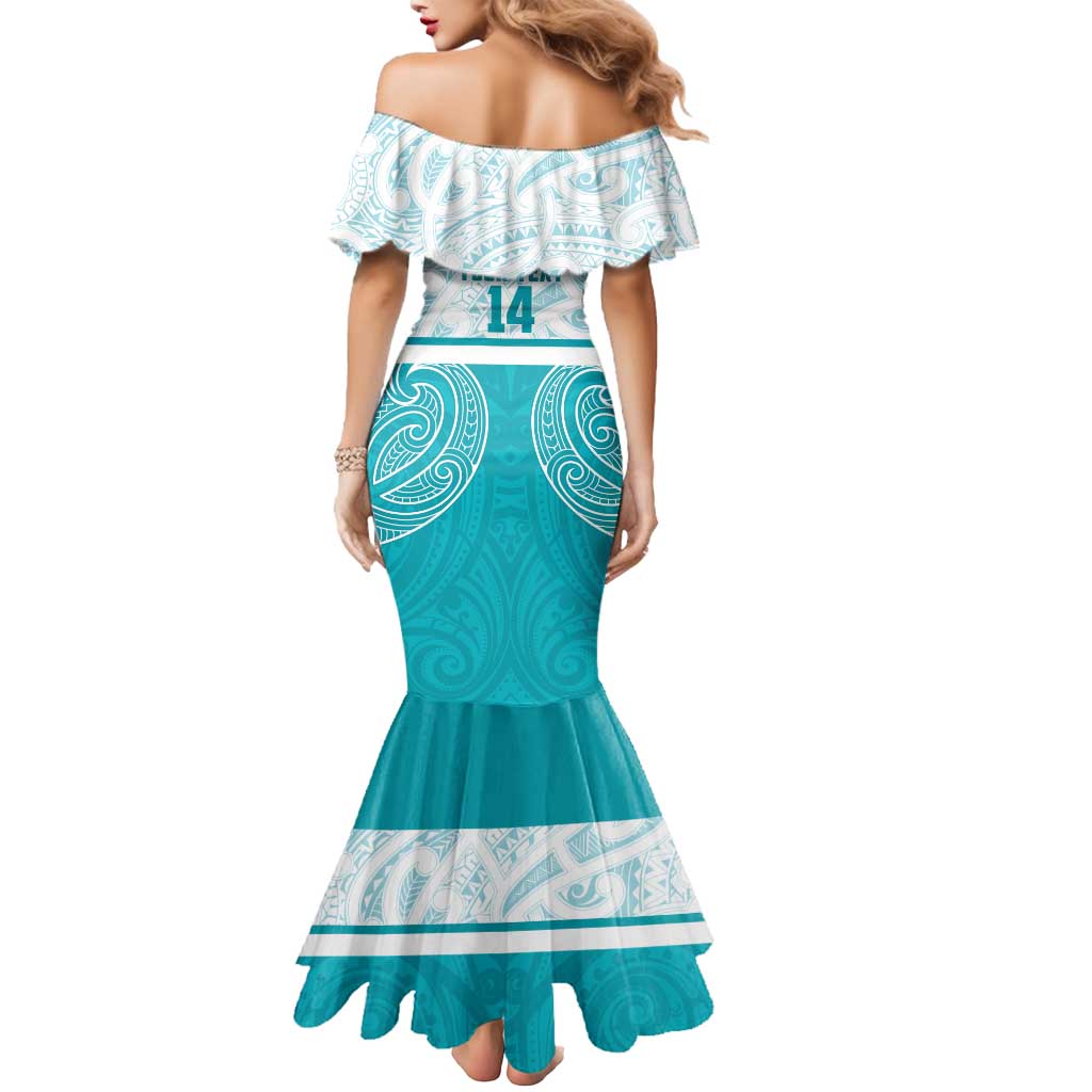 New Zealand Silver Fern Cricket Custom Mermaid Dress Black Cap Teal Maori Pattern - Aussie Hoodie