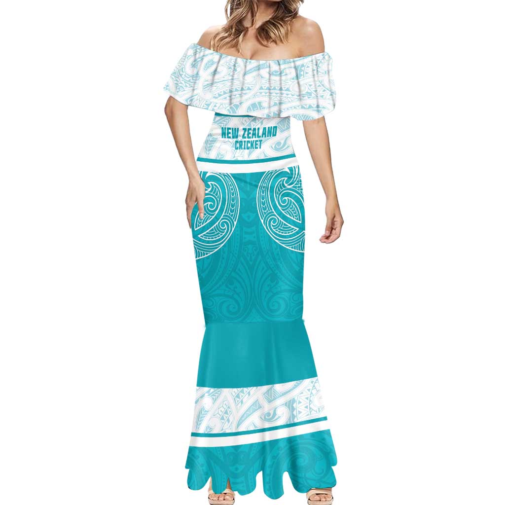 New Zealand Silver Fern Cricket Custom Mermaid Dress Black Cap Teal Maori Pattern - Aussie Hoodie