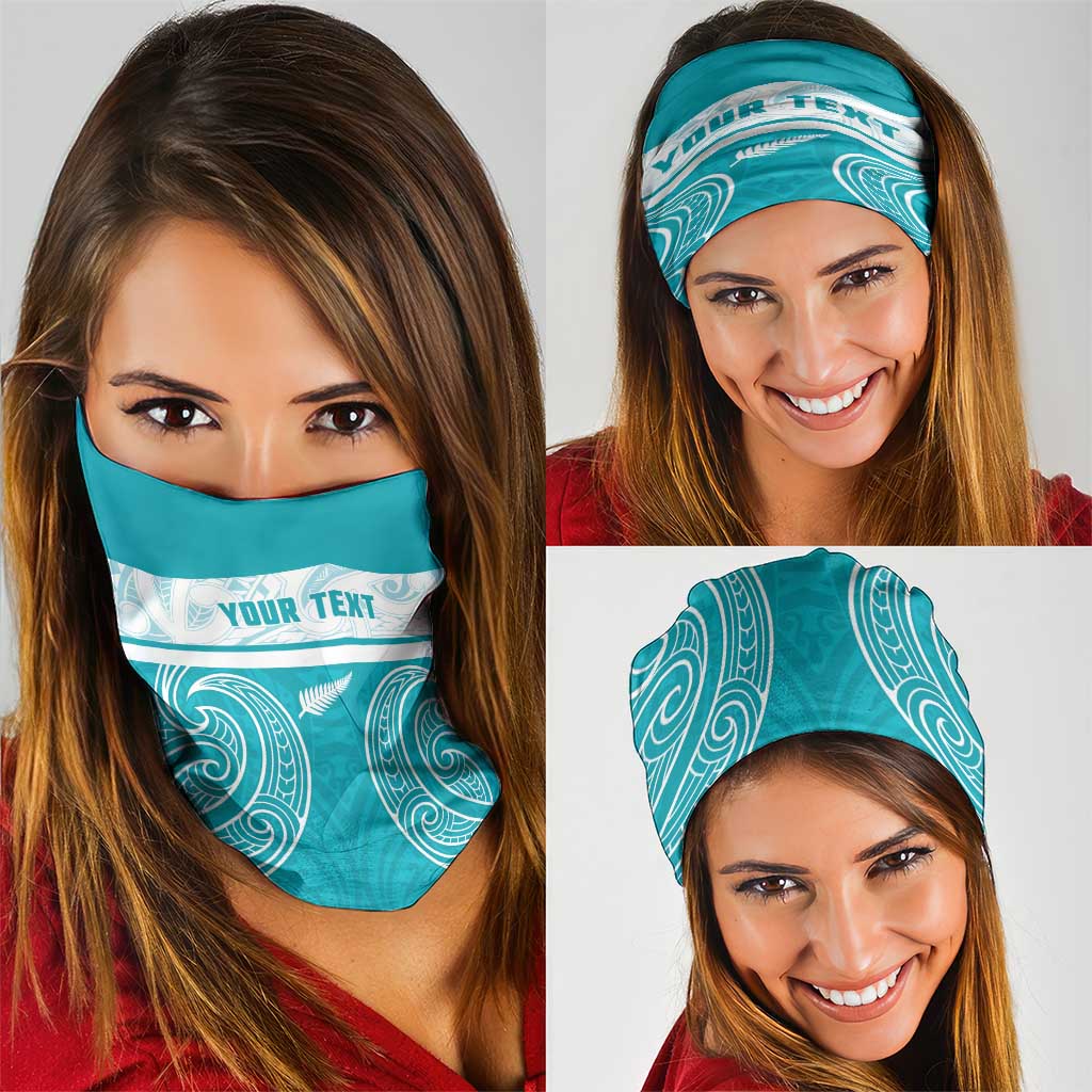 New Zealand Silver Fern Cricket Custom Neck Gaiter Black Cap Teal Maori Pattern - Aussie Hoodie