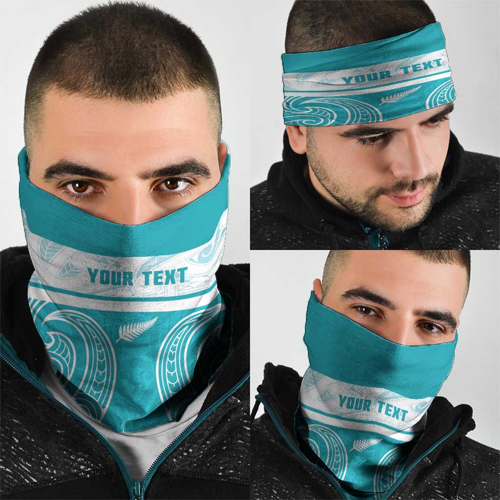 New Zealand Silver Fern Cricket Custom Neck Gaiter Black Cap Teal Maori Pattern - Aussie Hoodie