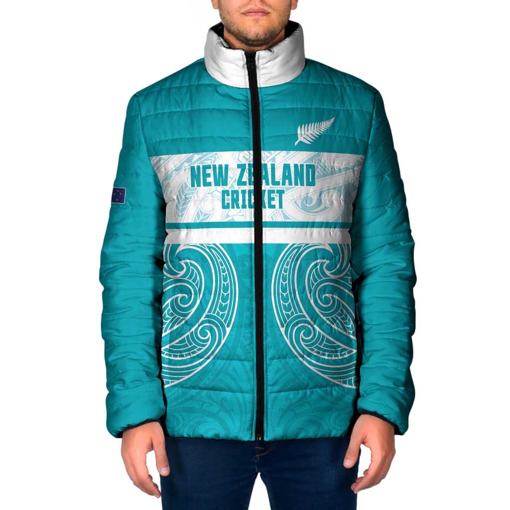 New Zealand Silver Fern Cricket Custom Padded Jacket Black Cap Teal Maori Pattern - Aussie Hoodie