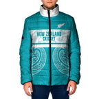 New Zealand Silver Fern Cricket Custom Padded Jacket Black Cap Teal Maori Pattern - Aussie Hoodie