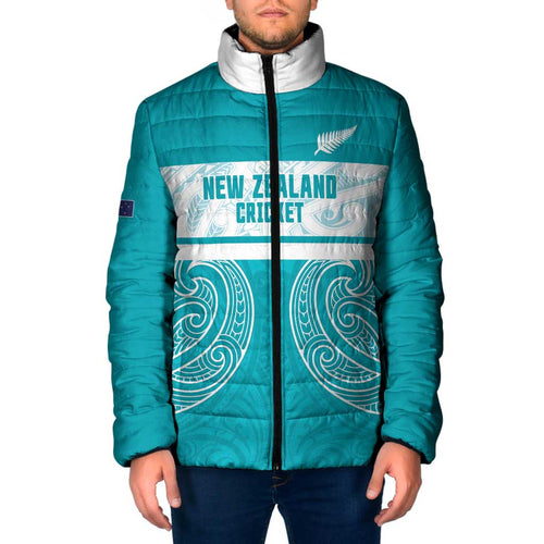New Zealand Silver Fern Cricket Custom Padded Jacket Black Cap Teal Maori Pattern - Aussie Hoodie