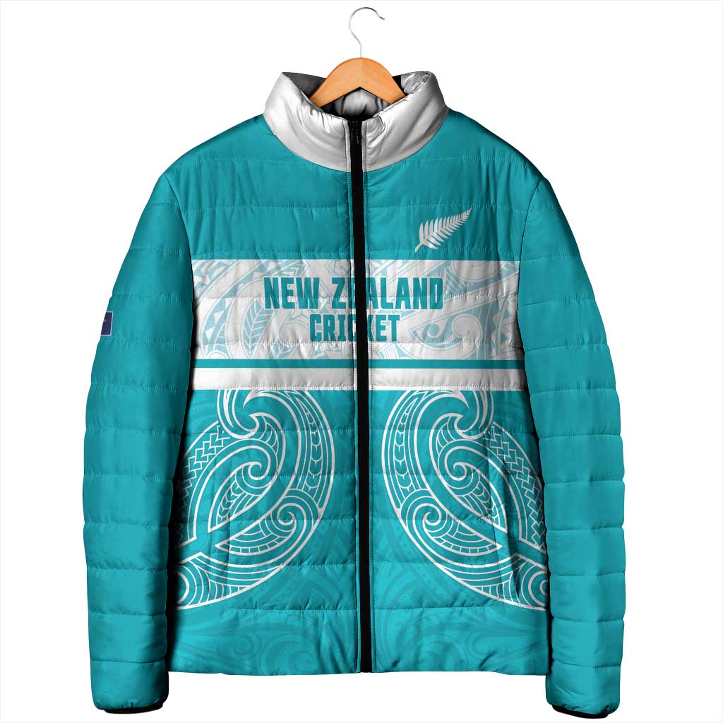 New Zealand Silver Fern Cricket Custom Padded Jacket Black Cap Teal Maori Pattern - Aussie Hoodie