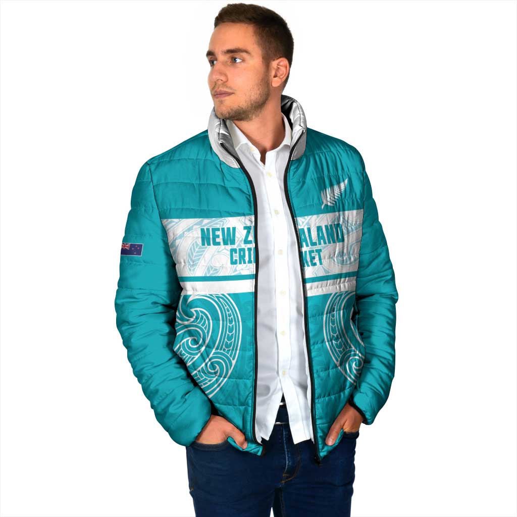 New Zealand Silver Fern Cricket Custom Padded Jacket Black Cap Teal Maori Pattern - Aussie Hoodie